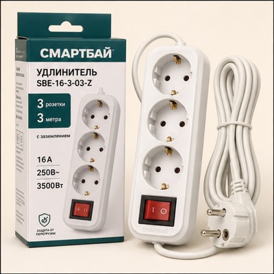 Удлинитель Смартбай 3х3м с/з SBE-16-3-03-Z