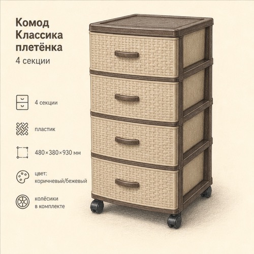 Комод 4 яруса ЭЛЛАСТИК с рисунком