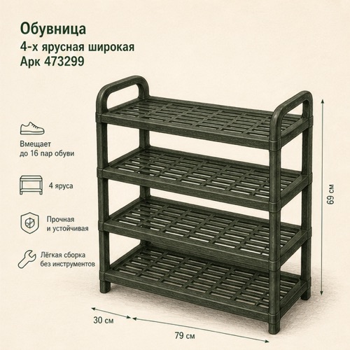 Обувница ЛЮКС 4-х ярусная широкая Арк 473299