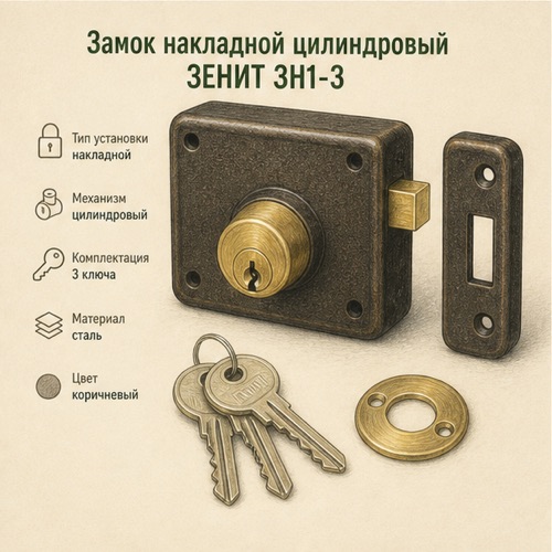 Замок накладной цилиндровый ЗЕНИТ ЗН1-3