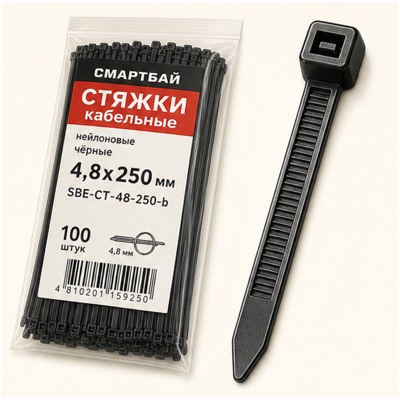 Стяжки чёрные 4,8х250 Смартбай SBE-CT-48-250-b