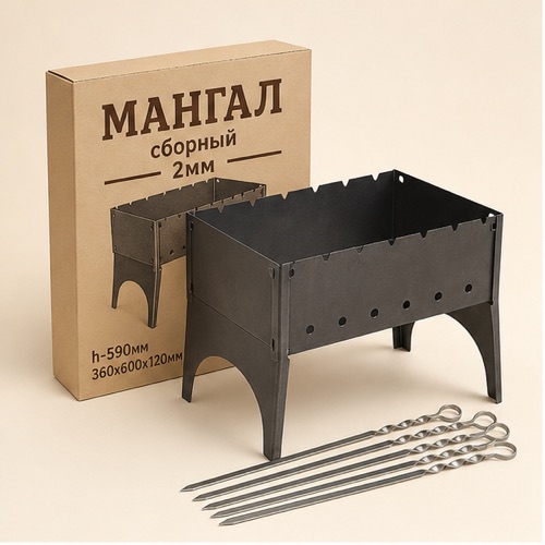 Мангал сборный 2мм h-590мм 360х600х120мм