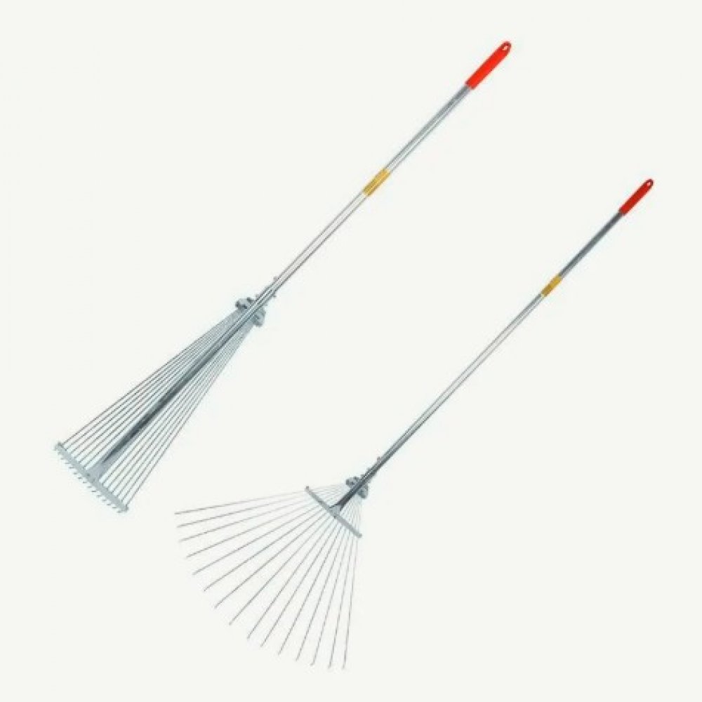 Грабли веерные раздвижные с ручкой красные 002