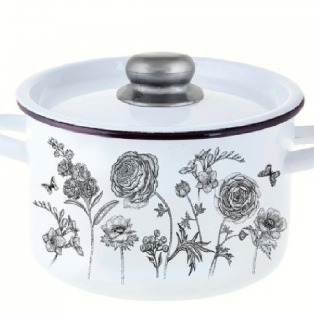 Кастрюля эмаль Серебристо-золотые розы 7л 1с18с