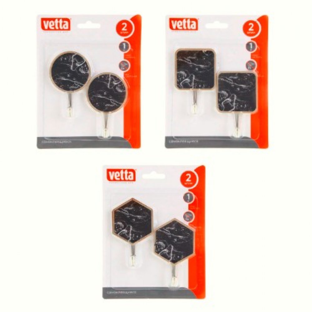 Крючок самокл., пластик+металл, 2 шт. мрамор ВЕТТА 440-007