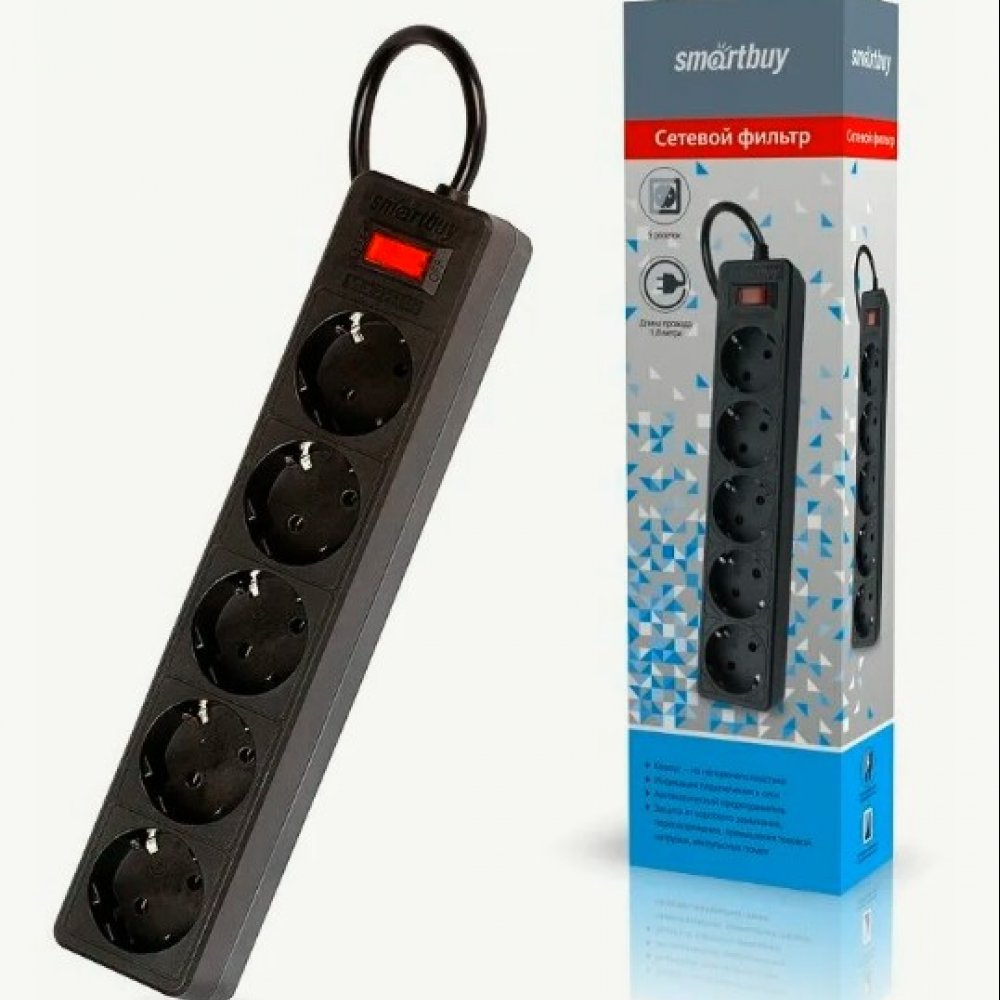 Сетевой фильтр 5 гнезд выключатель Смартбай 5м SBSP-5-50W