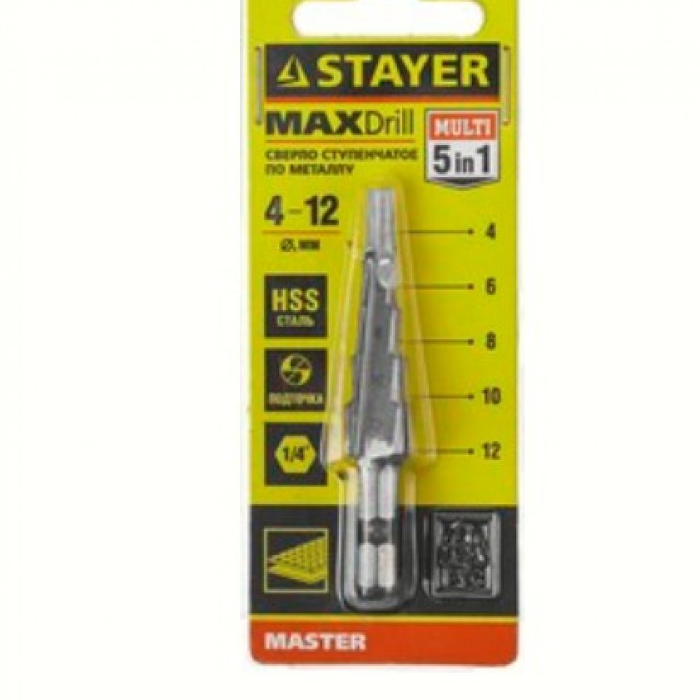 Сверло ступенчатое по металлу ф4-12мм СТАЕР 29660-4-12-5