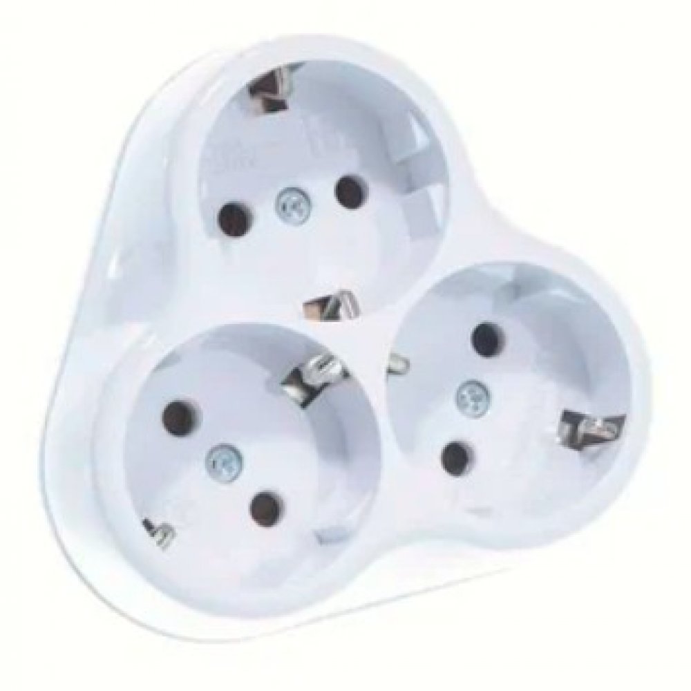 Тройник 3гн с/з круглый белый А303 16А универсальный